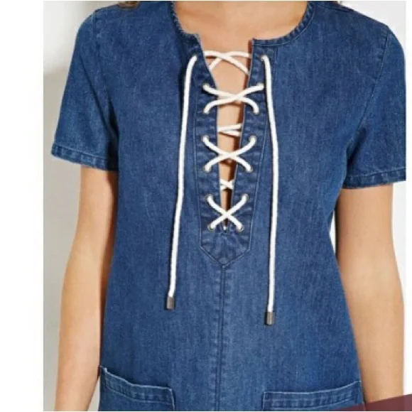 Blue denim mini dress - Picture 3 of 3